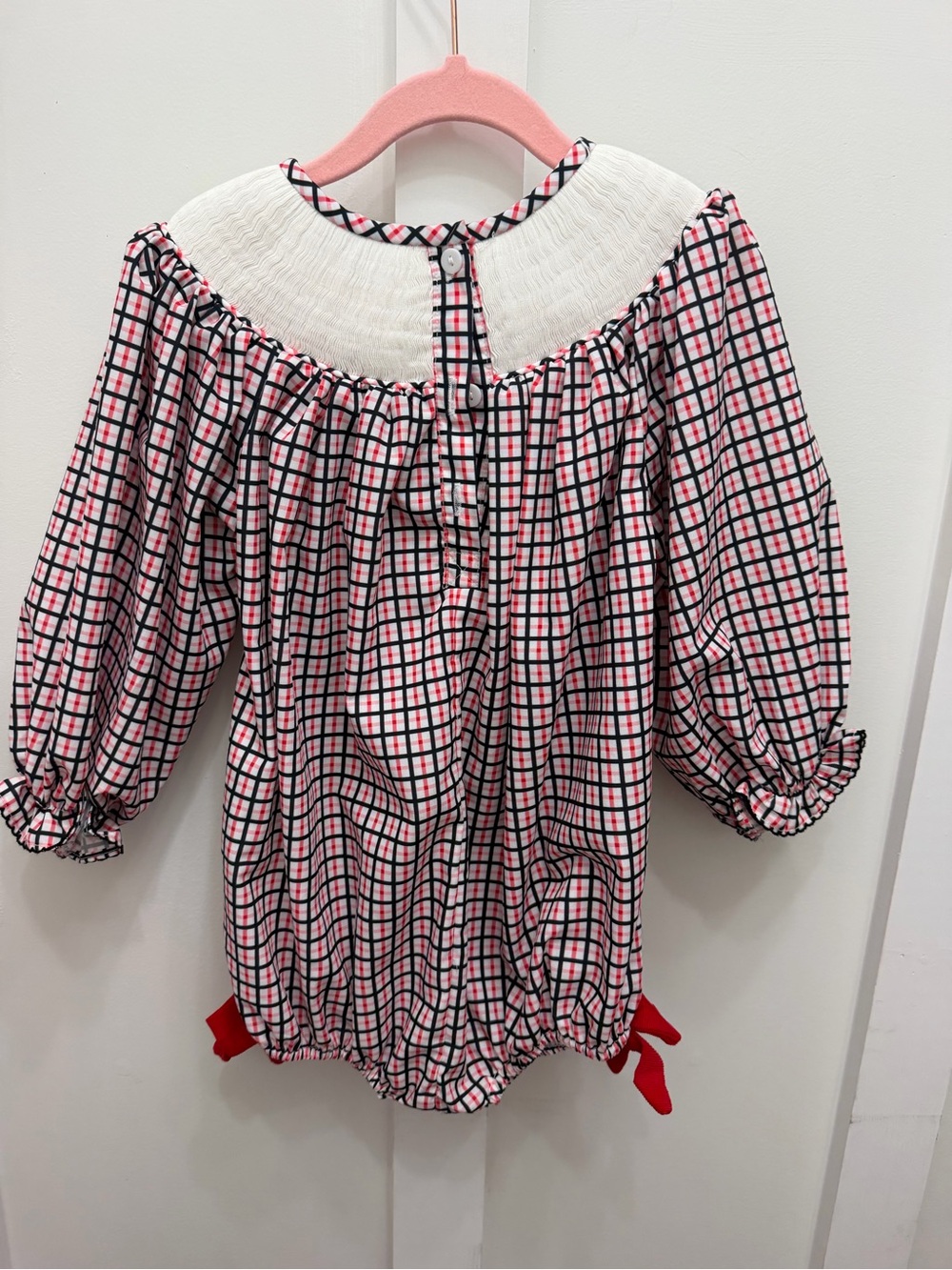 Sew Magnolia Smocks Georgia Bulldogs Smocked Plaid Bubble with Football - Picture 6 of 7